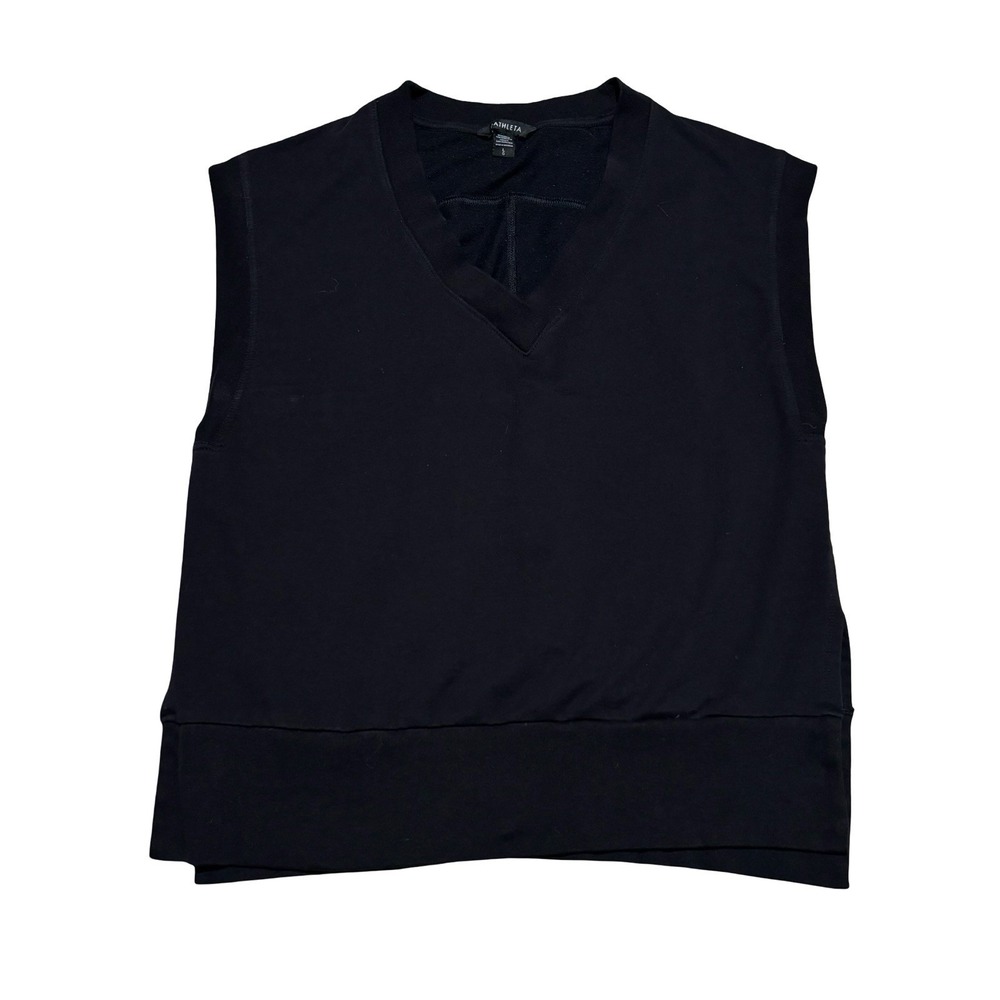 ATHLETA Women's Retroterry V Neck Sweater Vest Black Size Large 21 x 27